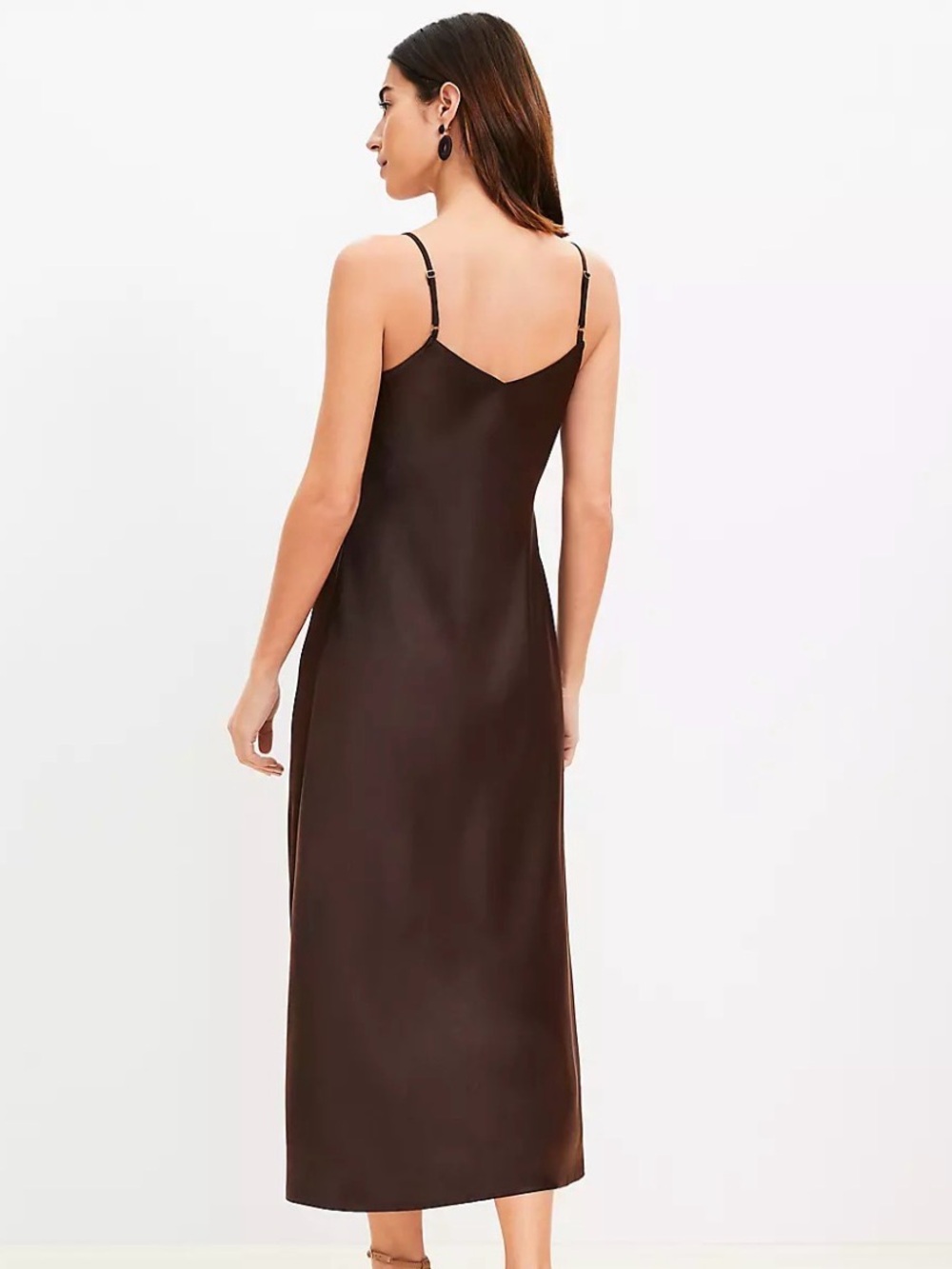 Satin Bias Slip Midi Dress in Chocolate Brown- Size 10 - Picture 2 of 5